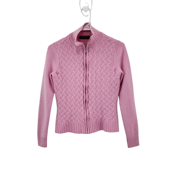 Valerie Stevens Women's 2 Ply Cashmere Textured Zip Cardigan Sweater - Picture 1 of 6